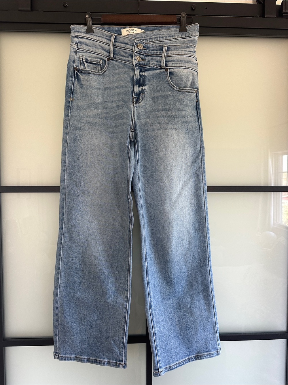 HIDDEN Double Crossover High Waist Wide Leg Jean in Medium Wash 29